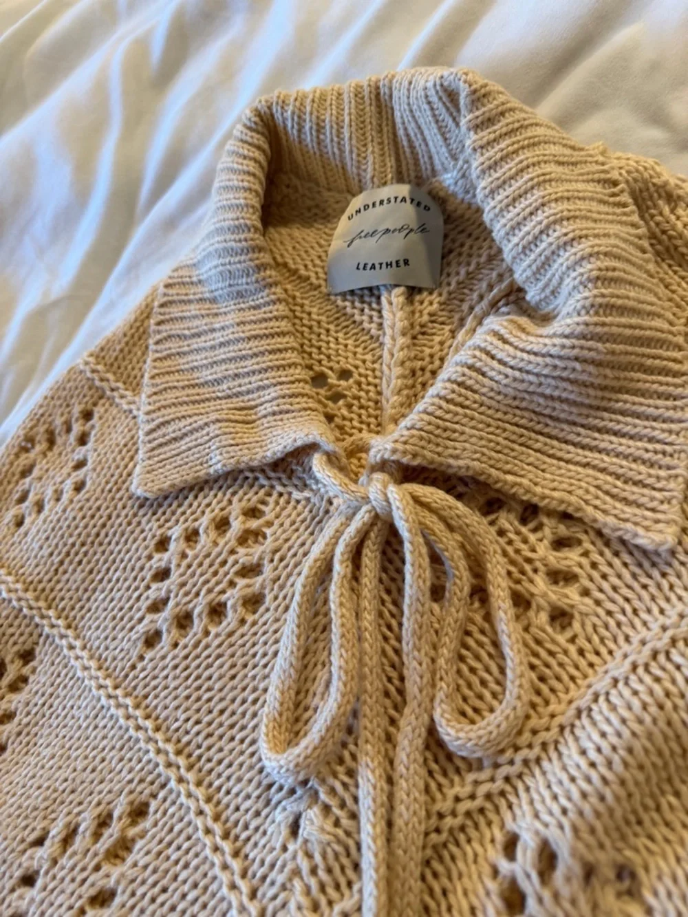 Free People Understated Eyelet Fringe Knit Poncho Sweater Women's OS